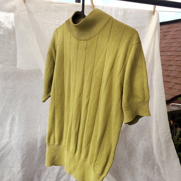 Mock Neck Chartreuse Ribbed Shirt - Picture 4 of 8